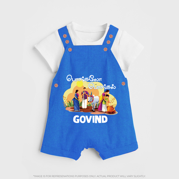 Tamil Pongal Cultural Print in tamil | Customized Dungaree for Kid - COBALT BLUE - 0 - 5 Months Old (Chest 18")