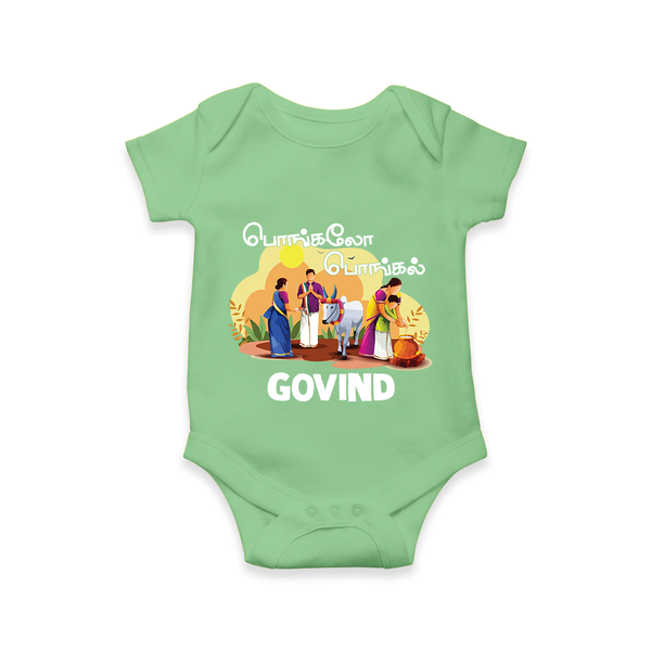 Tamil Pongal Cultural Print in tamil | Customized Romper for baby - GREEN - New Born (Chest 14")