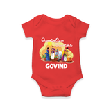 Tamil Pongal Cultural Print in tamil | Customized Romper for baby - RED - New Born (Chest 14")
