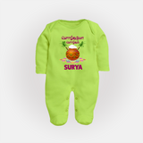 Pongalo Pongal in tamil | Personalized Kids Fullbody Suit  - LIME GREEN - New Born (Chest 7.5")