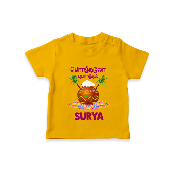Pongalo Pongal in tamil | Personalized Kids T-Shirt  - CHROME YELLOW - 0-5 Months Old (Chest 17")