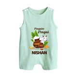 Pongalo Pongal with Cow & Sugarcane | Customized Romper Suit for Kid - MINT GREEN - 0 - 5 Months Old (Chest 18")