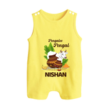 Pongalo Pongal with Cow & Sugarcane | Customized Romper Suit for Kid - PASTEL YELLOW - 0 - 5 Months Old (Chest 18")