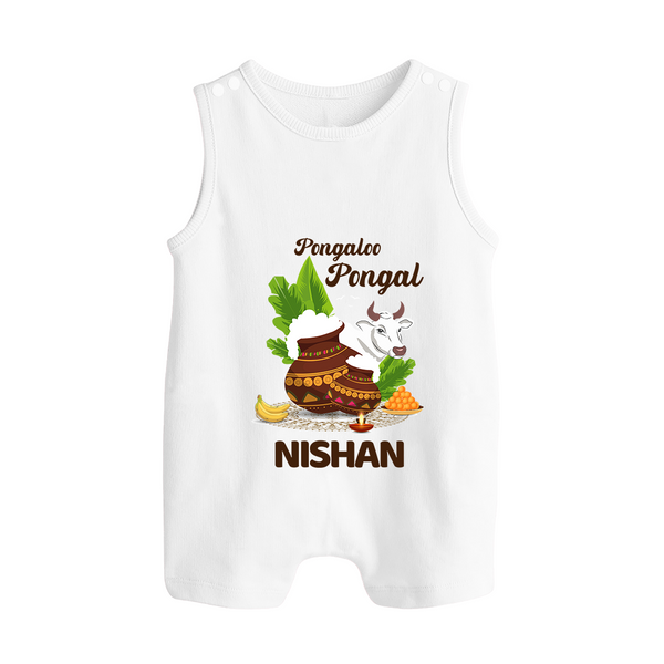 Pongalo Pongal with Cow & Sugarcane | Customized Romper Suit for Kid - WHITE - 0 - 5 Months Old (Chest 18")