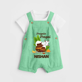 Pongalo Pongal with Cow & Sugarcane | Customized Dungaree for Kid - GREEN - 0 - 5 Months Old (Chest 18")