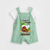 Pongalo Pongal with Cow & Sugarcane | Customized Dungaree for Kid - MINT GREEN - 0 - 5 Months Old (Chest 18")