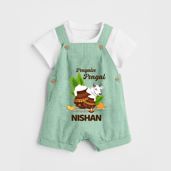 Pongalo Pongal with Cow & Sugarcane | Customized Dungaree for Kid - MINT GREEN - 0 - 5 Months Old (Chest 18")