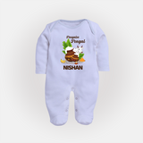 Pongalo Pongal with Cow & Sugarcane | Customized Fullbody Suit for Kid - BABY BLUE - New Born (Chest 7.5")