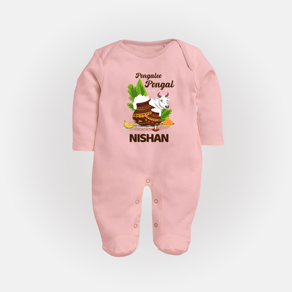 Pongalo Pongal with Cow & Sugarcane | Customized Fullbody Suit for Kid - BABY PINK - New Born (Chest 7.5")