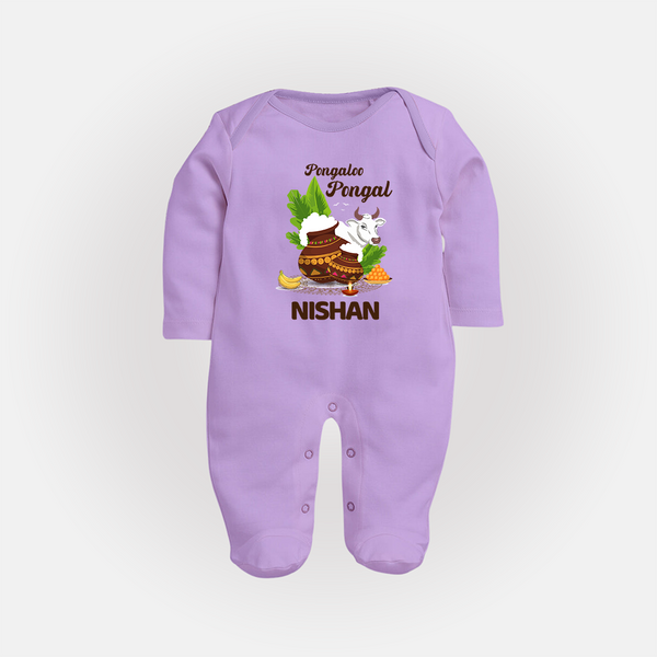 Pongalo Pongal with Cow & Sugarcane | Customized Fullbody Suit for Kid - LILAC - New Born (Chest 7.5")