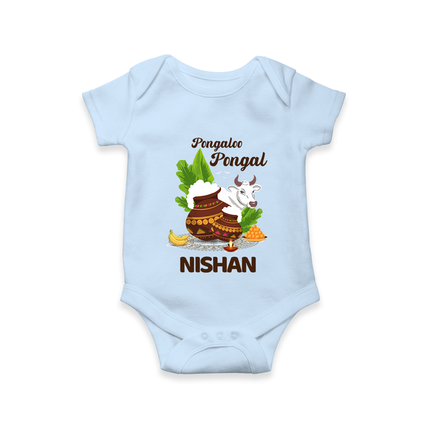 Pongalo Pongal with Cow & Sugarcane | Customized Romper for baby - BABY BLUE - New Born (Chest 14")