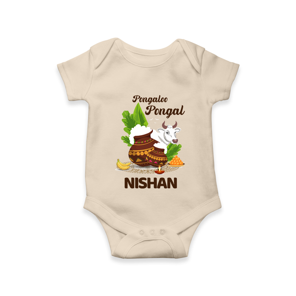 Pongalo Pongal with Cow & Sugarcane | Customized Romper for baby - IVORY - New Born (Chest 14")