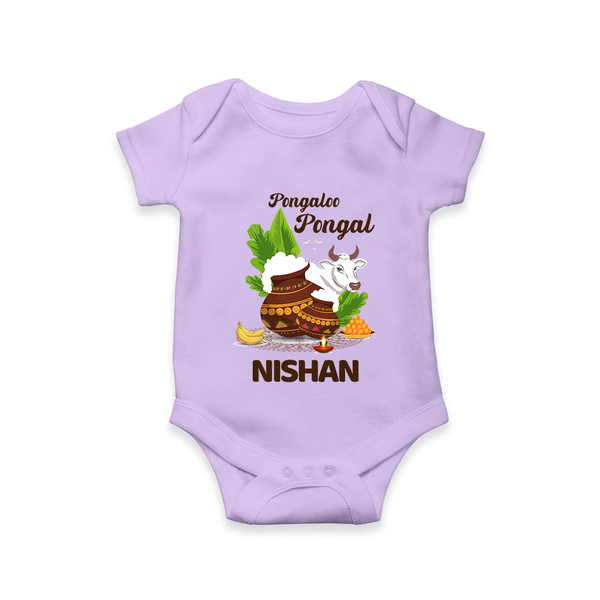 Pongalo Pongal with Cow & Sugarcane | Customized Romper for baby - LILAC - New Born (Chest 14")