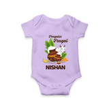 Pongalo Pongal with Cow & Sugarcane | Customized Romper for baby - LILAC - New Born (Chest 14")