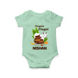 Pongalo Pongal with Cow & Sugarcane | Customized Romper for baby - MINT GREEN - New Born (Chest 14")