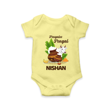 Pongalo Pongal with Cow & Sugarcane | Customized Romper for baby - PASTEL YELLOW - New Born (Chest 14")