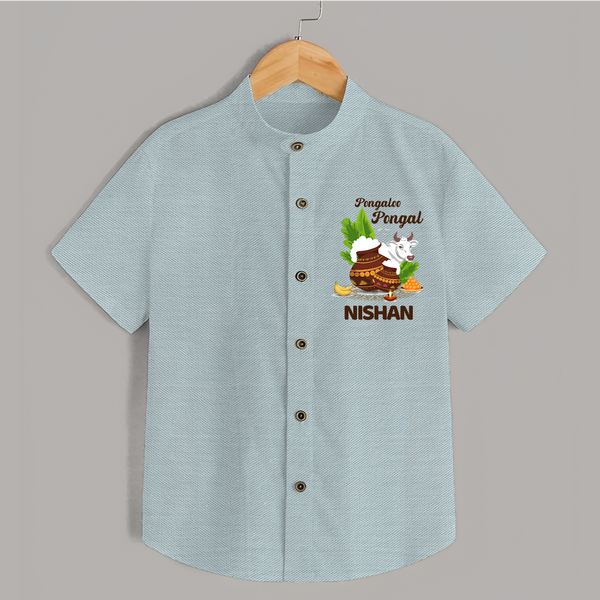 Pongalo Pongal with Cow & Sugarcane | Customized Shirt for Kid - ARCTIC BLUE - 0 - 6 Months Old (Chest 23")