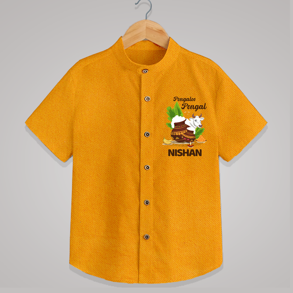 Pongalo Pongal with Cow & Sugarcane | Customized Shirt for Kid - CHROME YELLOW - 0 - 6 Months Old (Chest 23")