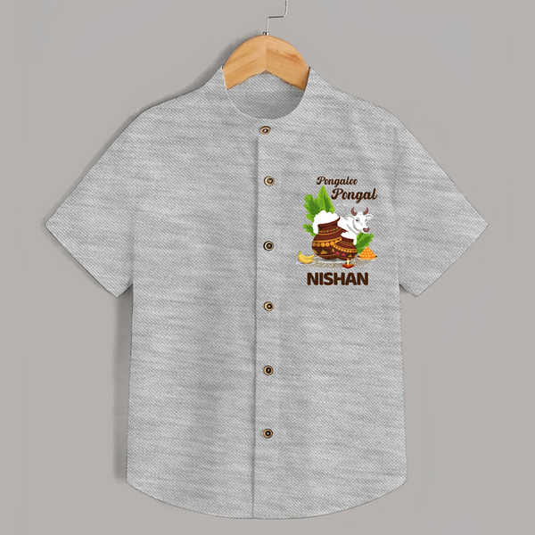 Pongalo Pongal with Cow & Sugarcane | Customized Shirt for Kid - GREY - 0 - 6 Months Old (Chest 23")
