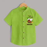 Pongalo Pongal with Cow & Sugarcane | Customized Shirt for Kid - LIME GREEN - 0 - 6 Months Old (Chest 23")