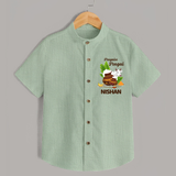 Pongalo Pongal with Cow & Sugarcane | Customized Shirt for Kid - MINT GREEN - 0 - 6 Months Old (Chest 23")