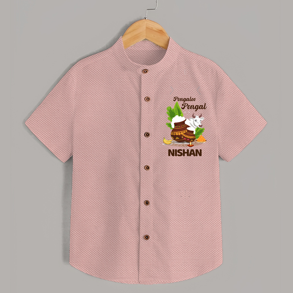 Pongalo Pongal with Cow & Sugarcane | Customized Shirt for Kid - PEACH - 0 - 6 Months Old (Chest 23")