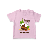 Pongalo Pongal with Cow & Sugarcane | Customized T-Shirt for Kid - BABY PINK - 0-5 Months Old (Chest 17")