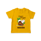 Pongalo Pongal with Cow & Sugarcane | Customized T-Shirt for Kid - CHROME YELLOW - 0-5 Months Old (Chest 17")