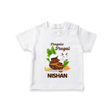 Pongalo Pongal with Cow & Sugarcane | Customized T-Shirt for Kid - WHITE - 0-5 Months Old (Chest 17")