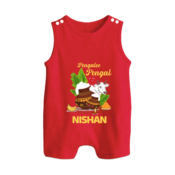 Pongalo Pongal with Cow & Sugarcane | Customized Romper Suit for Kid - RED - 0 - 5 Months Old (Chest 18")
