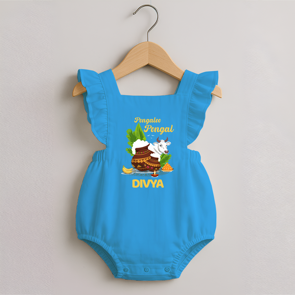 Pongalo Pongal with Cow & Sugarcane | Customized Romper frock  for Kid - SKY BLUE - 0 - 3 Months Old (Chest 19")