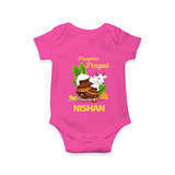 Pongalo Pongal with Cow & Sugarcane | Customized Romper for baby - HOT PINK - New Born (Chest 14")