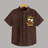 Pongalo Pongal with Cow & Sugarcane | Customized Shirt for Kid - CHOCOLATE BROWN - 0 - 6 Months Old (Chest 23")