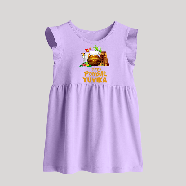 Happy Pongal  | Personalized Kids Baby frock   - LILAC - 0 - 3 Months Old (Chest 17")