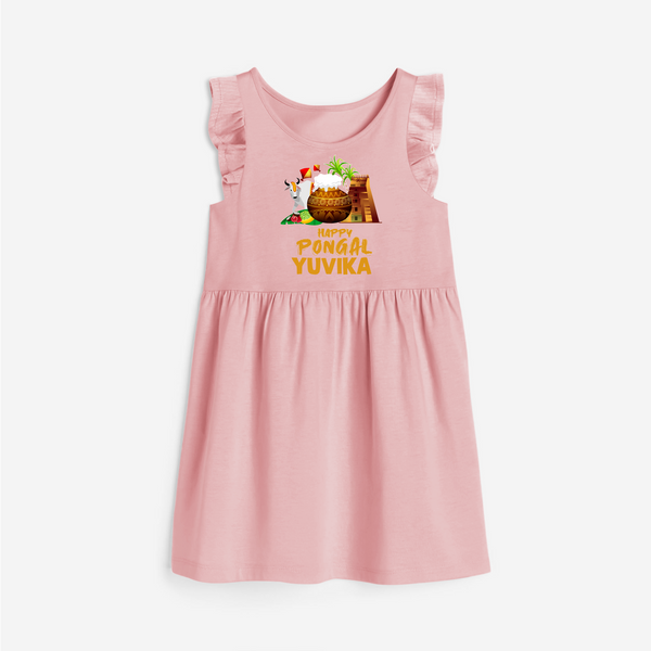 Happy Pongal  | Personalized Kids  frock   - BABY PINK - 1 - 2 Years Old (Chest 22" , Full Length 22")
