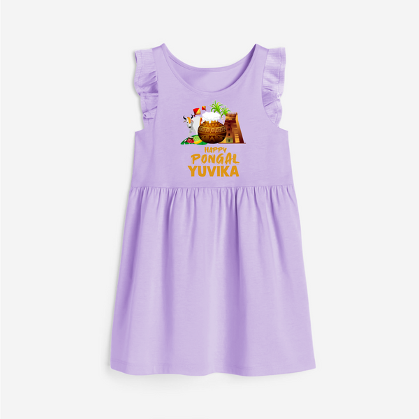 Happy Pongal  | Personalized Kids  frock   - LILAC - 1 - 2 Years Old (Chest 22" , Full Length 22")