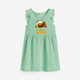 Happy Pongal  | Personalized Kids  frock   - MINT GREEN - 1 - 2 Years Old (Chest 22" , Full Length 22")