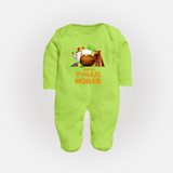 Happy Pongal  | Personalized Kids Fullbody Suit  - LIME GREEN - New Born (Chest 7.5")