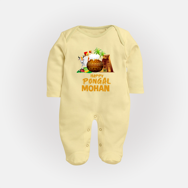 Happy Pongal  | Personalized Kids Fullbody Suit  - PASTEL YELLOW - New Born (Chest 7.5")
