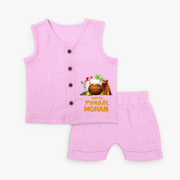 Happy Pongal  | Personalized Kids Jabla Set - BABY PINK - 0 - 3 Months Old (Chest 9.8")