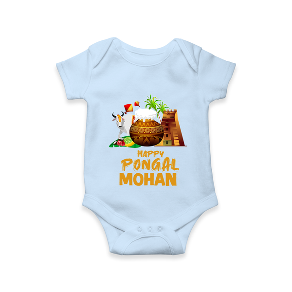 Happy Pongal  | Personalized Kids Romper  - BABY BLUE - New Born (Chest 14")