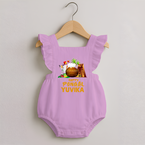 Happy Pongal  | Personalized Kids Romper frock   - BABY PINK - 0 - 3 Months Old (Chest 19")