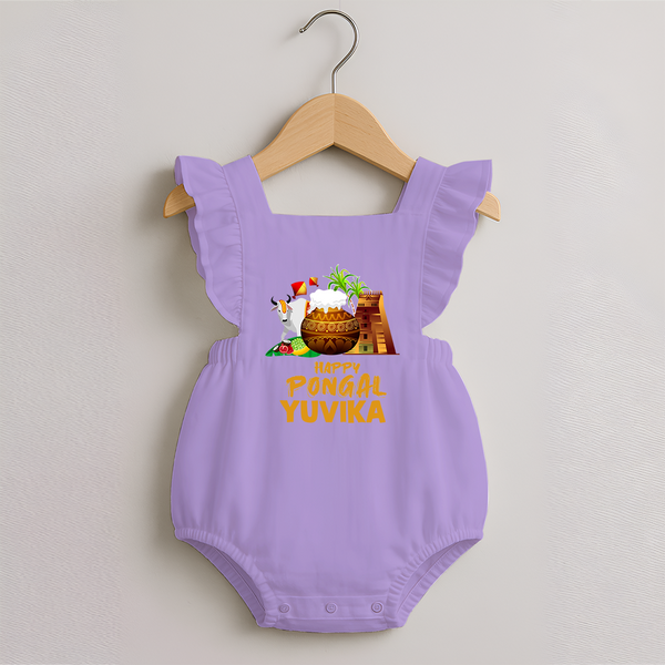 Happy Pongal  | Personalized Kids Romper frock   - LILAC - 0 - 3 Months Old (Chest 19")