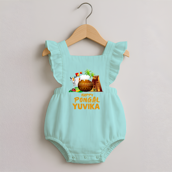 Happy Pongal  | Personalized Kids Romper frock   - MINT GREEN - 0 - 3 Months Old (Chest 19")