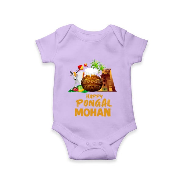 Happy Pongal  | Personalized Kids Romper  - LILAC - New Born (Chest 14")