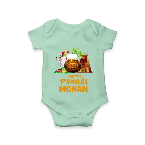 Happy Pongal  | Personalized Kids Romper  - MINT GREEN - New Born (Chest 14")
