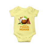 Happy Pongal  | Personalized Kids Romper  - PASTEL YELLOW - New Born (Chest 14")