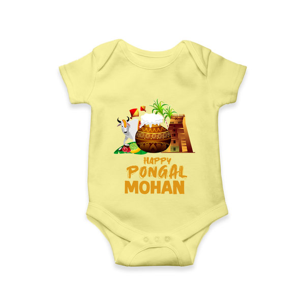 Happy Pongal  | Personalized Kids Romper  - PASTEL YELLOW - New Born (Chest 14")