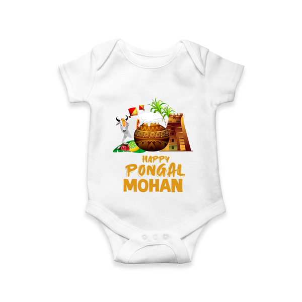 Happy Pongal  | Personalized Kids Romper  - WHITE - New Born (Chest 14")