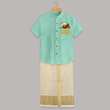 Happy Pongal  | Personalized Kids Shirt & Dhoti  - AQUA GREEN - 0 - 6 Months Old (Chest-23") (Dhoti length-14")